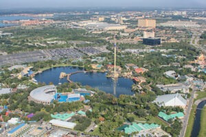 ORLANDO, USA: Aerial view of the adventure park SeaWorld Orlando - one of the seventh-most visited amusement parks in the United States