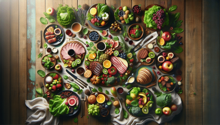 A gourmet meal on a rustic table, showcasing composition techniques in food photography.