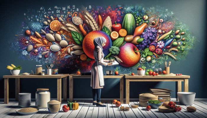 A nutritionist organizing vibrant high-fibre meals with whole grains, fruits, and vegetables.