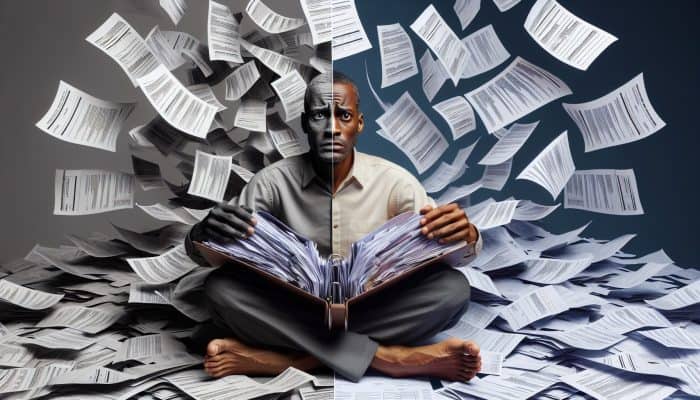 Understanding Debt Consolidation: A Comprehensive Guide | DCL Decoding Debt Consolidation: A visual representation of a person consolidating multiple bills into one folder, symbolizing financial relief and clarity.