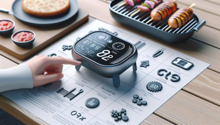 An intuitive grill timer with a large display and easy-to-use buttons, designed for portability and straightforward setup.