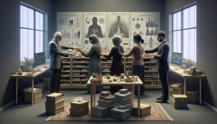 Bereavement Safety in UK Clearance: A compassionate team sorting personal items in a somber room, providing emotional support during bereavement clearance.
