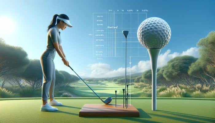 Golfer adjusting tee length on a South African course, comparing short and tall tees under clear skies.