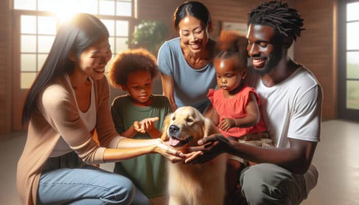 A pet being lovingly handed over to a new, caring family, symbolising responsible rehoming.