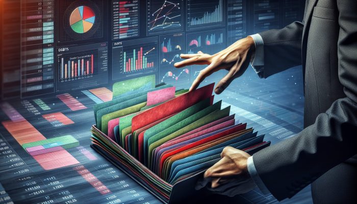 Debt Consolidation and Financial Peace of Mind: UK Guide | DCL A person organising colourful debt papers into one folder, symbolising debt consolidation, with financial charts and calculator.