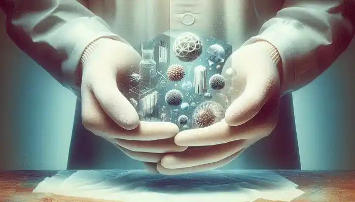 Cotton Gloves in Ilkeston: Hands in cotton gloves delicately handling items, with sectors like food service, healthcare, manufacturing in background.