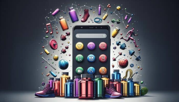 A smartphone displaying Snapchat with colorful supplement bottles and fitness icons, exemplifying effective advertising strategies.